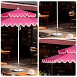 SOLARA Outdoor Patio Umbrella - 250/270cm Round Double-Tier Canopy with French Scalloped Valance, Better Venting & Wind Stability, Sun & Rain Protection, 20kg Marble Base Included - Pink