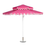 SOLARA Outdoor Patio Umbrella - 250/270cm Round Double-Tier Canopy with French Scalloped Valance, Better Venting & Wind Stability, Sun & Rain Protection, 20kg Marble Base Included - Pink