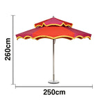 SOLARA Outdoor Patio Umbrella - 250/270cm Round Double-Tier Canopy with French Scalloped Valance, Better Venting & Wind Stability, Sun & Rain Protection, 20kg Marble Base Included - Pink & Red