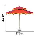 SOLARA Outdoor Patio Umbrella - 250/270cm Round Double-Tier Canopy with French Scalloped Valance, Better Venting & Wind Stability, Sun & Rain Protection, 20kg Marble Base Included - Pink & Red