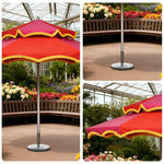 SOLARA Outdoor Patio Umbrella - 250/270cm Round Double-Tier Canopy with French Scalloped Valance, Better Venting & Wind Stability, Sun & Rain Protection, 20kg Marble Base Included - Pink & Red