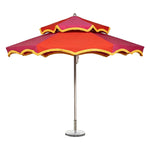 SOLARA Outdoor Patio Umbrella - 250/270cm Round Double-Tier Canopy with French Scalloped Valance, Better Venting & Wind Stability, Sun & Rain Protection, 20kg Marble Base Included - Pink & Red