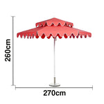 SOLARA Outdoor Patio Umbrella - 250/270cm Round Double-Tier Canopy with French Scalloped Valance, Better Venting & Wind Stability, Sun & Rain Protection, 20kg Marble Base Included - Coral Pink