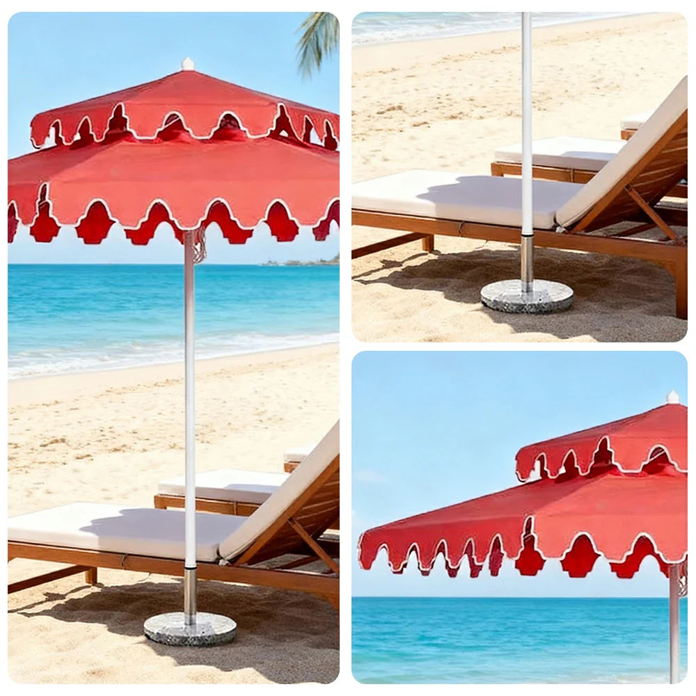 SOLARA Outdoor Patio Umbrella - 250/270cm Round Double-Tier Canopy with French Scalloped Valance, Better Venting & Wind Stability, Sun & Rain Protection, 20kg Marble Base Included - Coral Pink