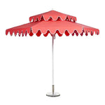 SOLARA Outdoor Patio Umbrella - 250/270cm Round Double-Tier Canopy with French Scalloped Valance, Better Venting & Wind Stability, Sun & Rain Protection, 20kg Marble Base Included - Coral Pink