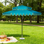 SOLARA Outdoor Patio Umbrella - 250/270cm Round Double-Tier Canopy with French Scalloped Valance, Better Venting & Wind Stability, Sun & Rain Protection, 20kg Marble Base Included - Peacock Blue