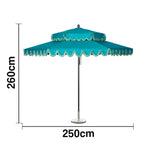 SOLARA Outdoor Patio Umbrella - 250/270cm Round Double-Tier Canopy with French Scalloped Valance, Better Venting & Wind Stability, Sun & Rain Protection, 20kg Marble Base Included - Peacock Blue