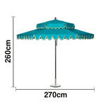 SOLARA Outdoor Patio Umbrella - 250/270cm Round Double-Tier Canopy with French Scalloped Valance, Better Venting & Wind Stability, Sun & Rain Protection, 20kg Marble Base Included - Peacock Blue