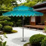 SOLARA Outdoor Patio Umbrella - 250/270cm Round Double-Tier Canopy with French Scalloped Valance, Better Venting & Wind Stability, Sun & Rain Protection, 20kg Marble Base Included - Peacock Blue