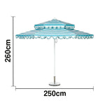 SOLARA Outdoor Patio Umbrella - 250/270cm Round Double-Tier Canopy with French Scalloped Valance, Better Venting & Wind Stability, Sun & Rain Protection, 20kg Marble Base Included - Blue