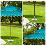 SOLARA Outdoor Patio Umbrella - 250/270cm Round Double-Tier Canopy with French Scalloped Valance, Better Venting & Wind Stability, Sun & Rain Protection, 20kg Marble Base Included - Peacock Blue