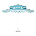 SOLARA Outdoor Patio Umbrella - 250/270cm Round Double-Tier Canopy with French Scalloped Valance, Better Venting & Wind Stability, Sun & Rain Protection, 20kg Marble Base Included - Blue