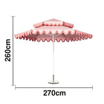 SOLARA Outdoor Patio Umbrella - 250/270cm Round Double-Tier Canopy with French Scalloped Valance, Better Venting & Wind Stability, Sun & Rain Protection, 20kg Marble Base Included - Pink Polka Dot
