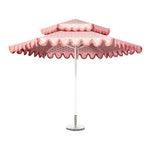 SOLARA Outdoor Patio Umbrella - 250/270cm Round Double-Tier Canopy with French Scalloped Valance, Better Venting & Wind Stability, Sun & Rain Protection, 20kg Marble Base Included - Pink Polka Dot