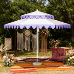 SOLARA Outdoor Patio Umbrella - 250/270cm Round Double-Tier Canopy with French Scalloped Valance, Better Venting & Wind Stability, Sun & Rain Protection, 20kg Marble Base Included - Purple & White