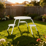 SOLARA 3/4-Seater Carbon Steel Table & Chair Set Ergonomic One-Piece Design High-Temp Coated Finish Stable Load-Bearing Structure - White