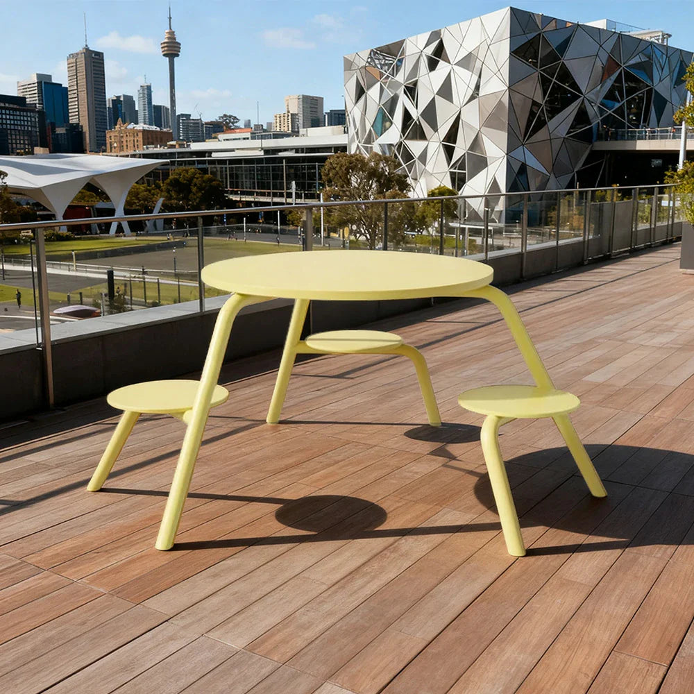 SOLARA 3/4-Seater Carbon Steel Table & Chair Set Ergonomic One-Piece Design High-Temp Coated Finish Stable Load-Bearing Structure - Yellow