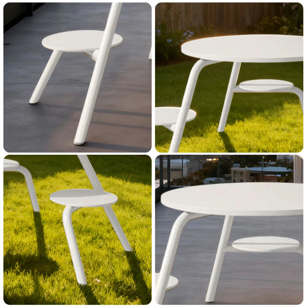 SOLARA 3/4-Seater Carbon Steel Table & Chair Set Ergonomic One-Piece Design High-Temp Coated Finish Stable Load-Bearing Structure - White