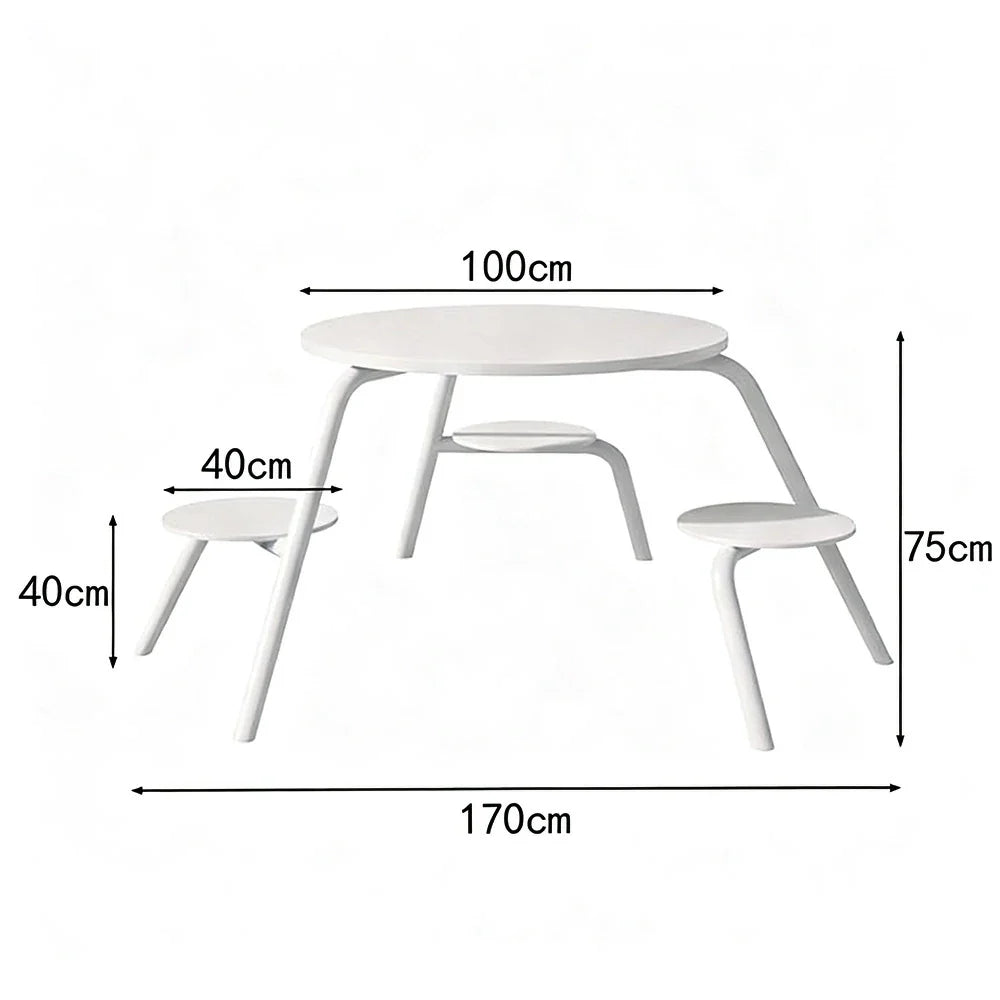 SOLARA 3/4-Seater Carbon Steel Table & Chair Set Ergonomic One-Piece Design High-Temp Coated Finish Stable Load-Bearing Structure - White