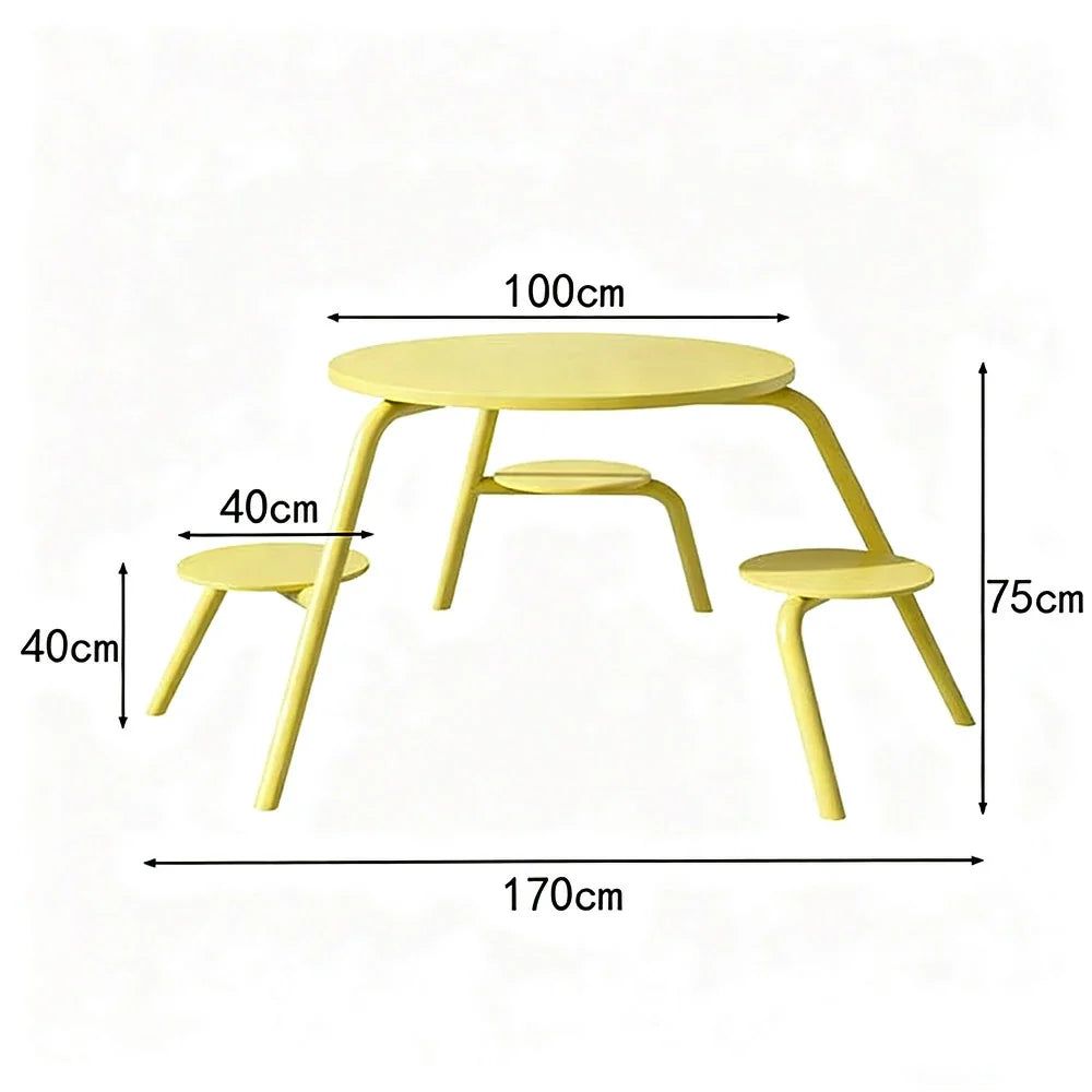 SOLARA 3/4-Seater Carbon Steel Table & Chair Set Ergonomic One-Piece Design High-Temp Coated Finish Stable Load-Bearing Structure - Yellow