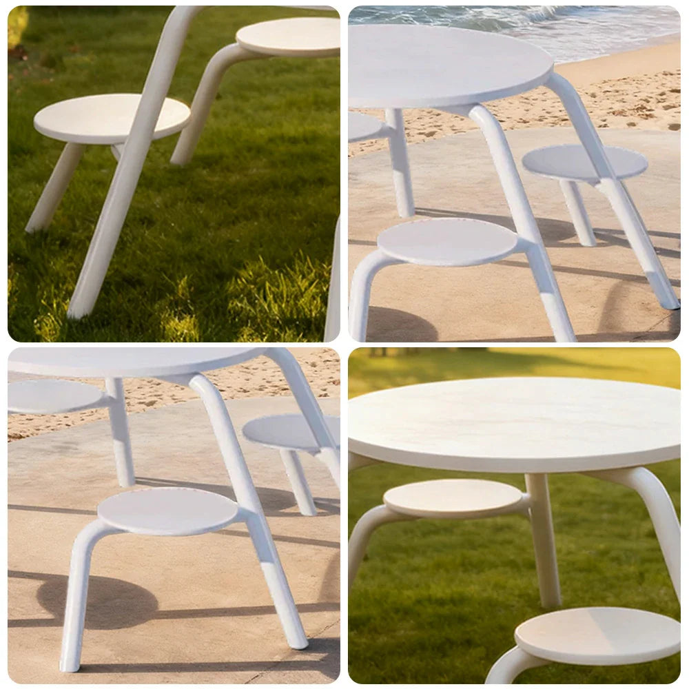 SOLARA 3/4-Seater Carbon Steel Table & Chair Set Ergonomic One-Piece Design High-Temp Coated Finish Stable Load-Bearing Structure - White