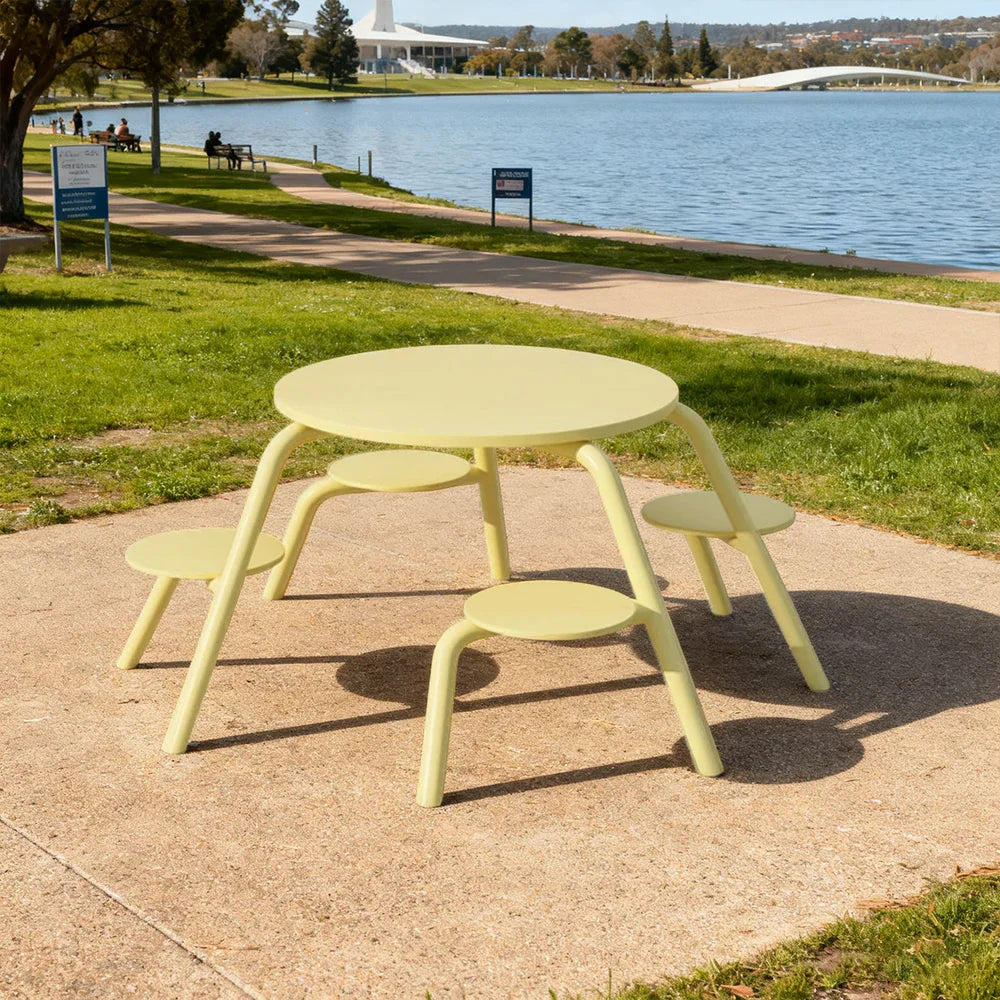 SOLARA 3/4-Seater Carbon Steel Table & Chair Set Ergonomic One-Piece Design High-Temp Coated Finish Stable Load-Bearing Structure - Yellow