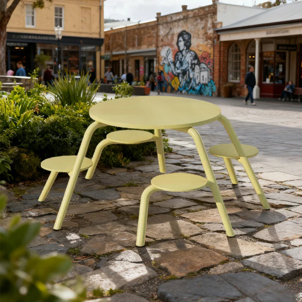 SOLARA 3/4-Seater Carbon Steel Table & Chair Set Ergonomic One-Piece Design High-Temp Coated Finish Stable Load-Bearing Structure - Yellow