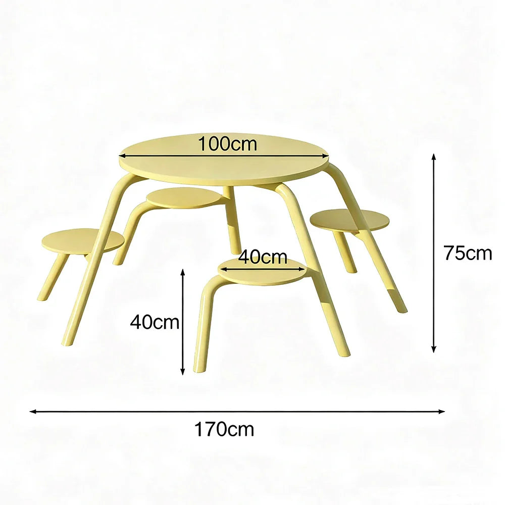 SOLARA 3/4-Seater Carbon Steel Table & Chair Set Ergonomic One-Piece Design High-Temp Coated Finish Stable Load-Bearing Structure - Yellow