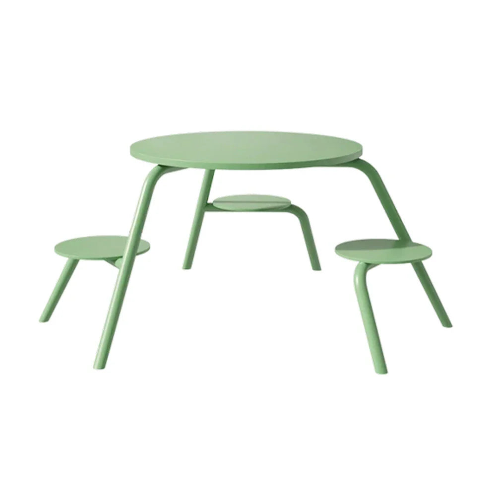 SOLARA 3/4-Seater Carbon Steel Table & Chair Set Ergonomic One-Piece Design High-Temp Coated Finish Stable Load-Bearing Structure - Green