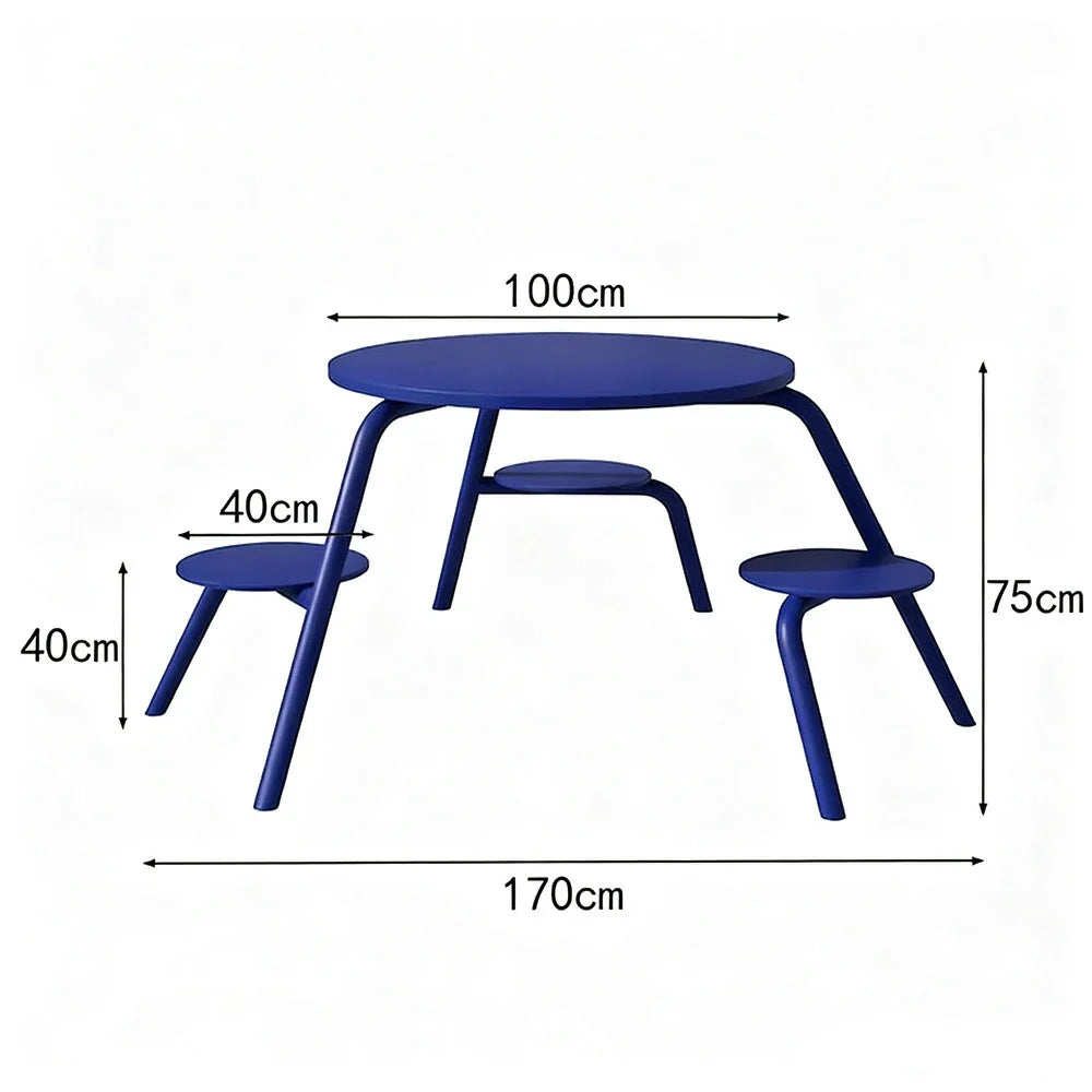 SOLARA 3/4-Seater Carbon Steel Table & Chair Set Ergonomic One-Piece Design High-Temp Coated Finish Stable Load-Bearing Structure - Blue