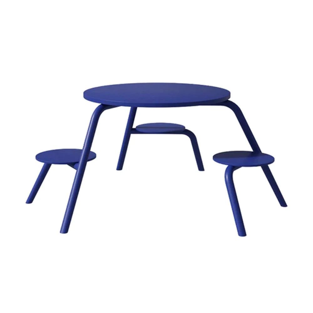 SOLARA 3/4-Seater Carbon Steel Table & Chair Set Ergonomic One-Piece Design High-Temp Coated Finish Stable Load-Bearing Structure - Blue