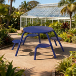 SOLARA 3/4-Seater Carbon Steel Table & Chair Set Ergonomic One-Piece Design High-Temp Coated Finish Stable Load-Bearing Structure - Blue