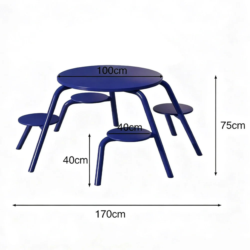 SOLARA 3/4-Seater Carbon Steel Table & Chair Set Ergonomic One-Piece Design High-Temp Coated Finish Stable Load-Bearing Structure - Blue
