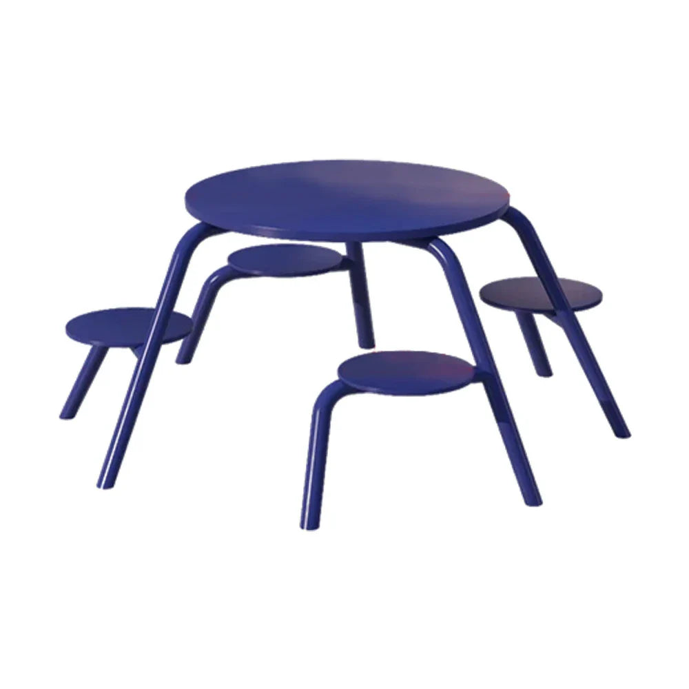 SOLARA 3/4-Seater Carbon Steel Table & Chair Set Ergonomic One-Piece Design High-Temp Coated Finish Stable Load-Bearing Structure - Blue
