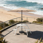 SOLARA 3/4-Seater Carbon Steel Table Chair & Umbrella Set Ergonomic One-Piece Design High-Temp Coated Finish Stable Load-Bearing Structure - White