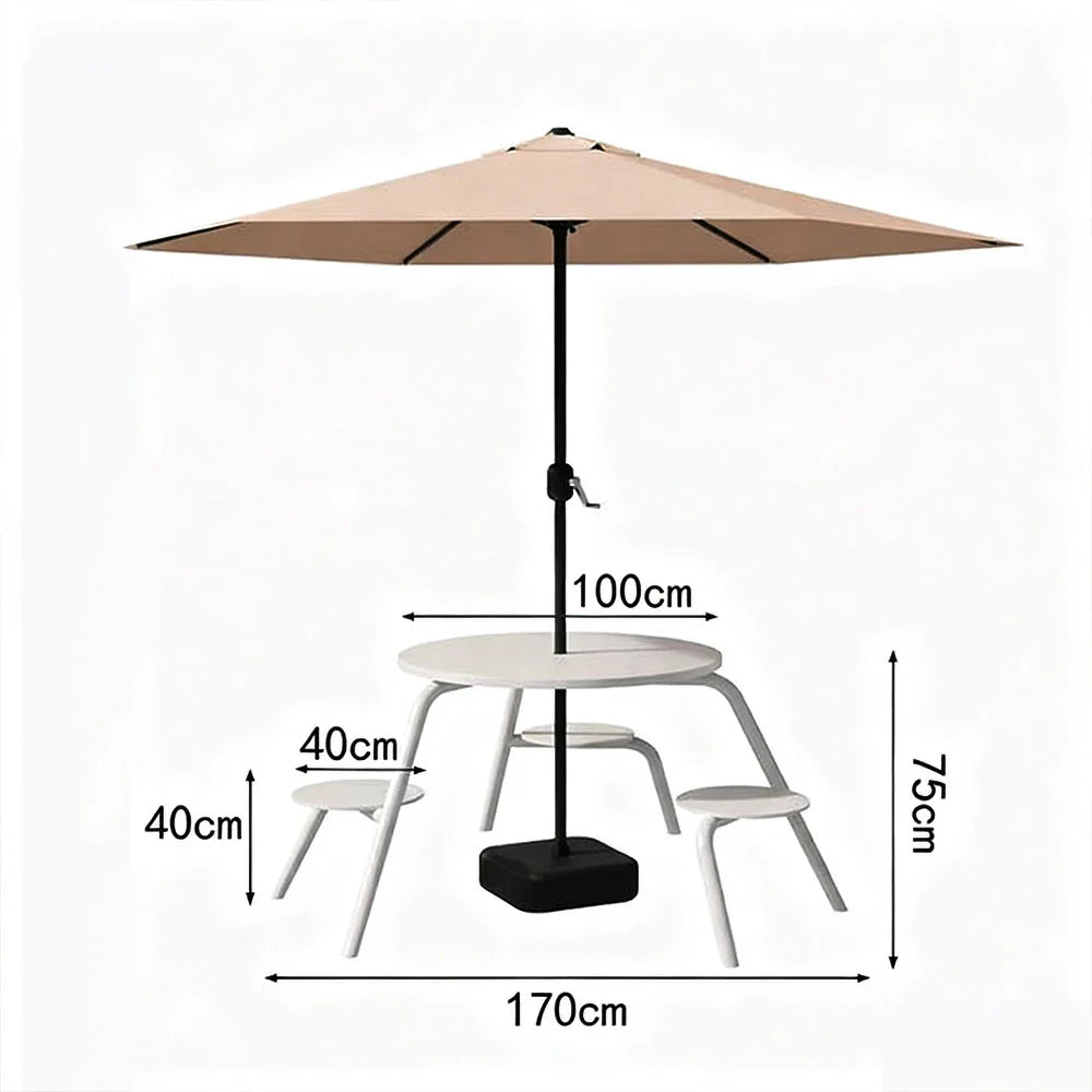 SOLARA 3/4-Seater Carbon Steel Table Chair & Umbrella Set Ergonomic One-Piece Design High-Temp Coated Finish Stable Load-Bearing Structure - White