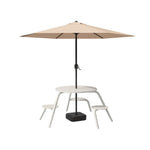 SOLARA 3/4-Seater Carbon Steel Table Chair & Umbrella Set Ergonomic One-Piece Design High-Temp Coated Finish Stable Load-Bearing Structure - White