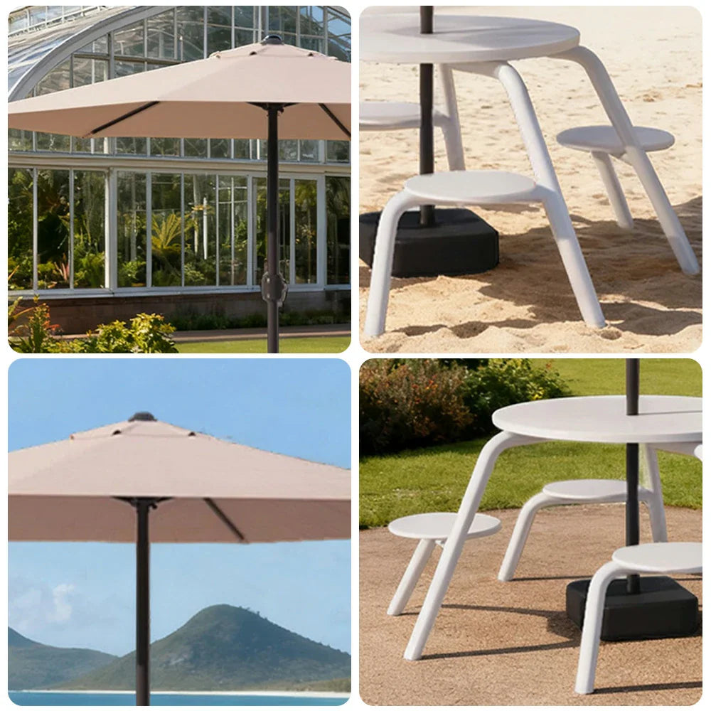 SOLARA 3/4-Seater Carbon Steel Table Chair & Umbrella Set Ergonomic One-Piece Design High-Temp Coated Finish Stable Load-Bearing Structure - White