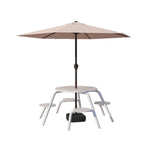 SOLARA 3/4-Seater Carbon Steel Table Chair & Umbrella Set Ergonomic One-Piece Design High-Temp Coated Finish Stable Load-Bearing Structure - White