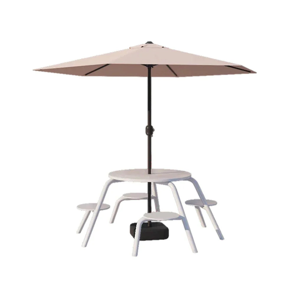 SOLARA 3/4-Seater Carbon Steel Table Chair & Umbrella Set Ergonomic One-Piece Design High-Temp Coated Finish Stable Load-Bearing Structure - White