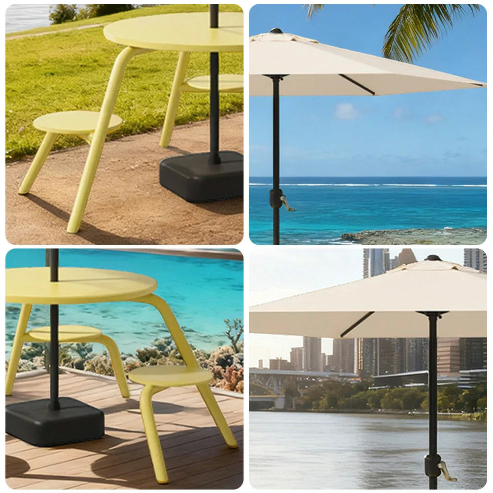 SOLARA 3/4-Seater Carbon Steel Table, Chair & Umbrella Set Ergonomic One-Piece Design High-Temp Coated Finish Stable Load-Bearing Structure - Yellow