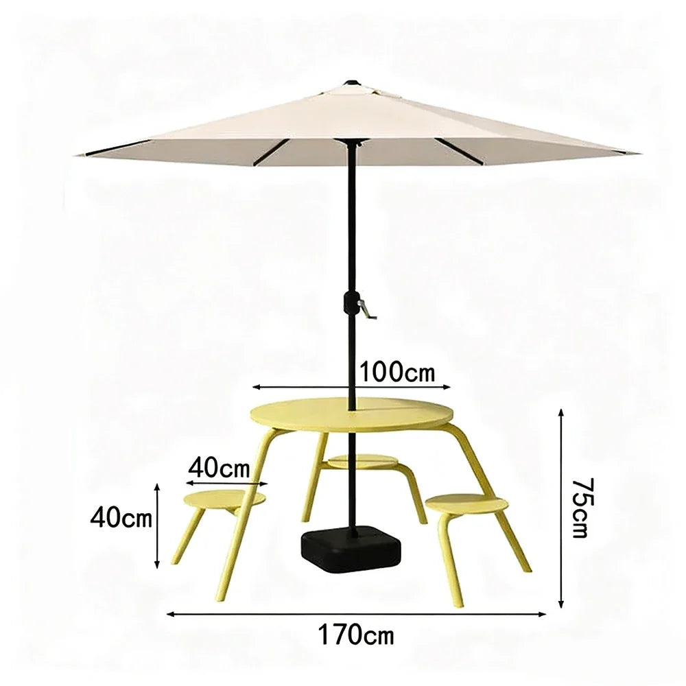 SOLARA 3/4-Seater Carbon Steel Table, Chair & Umbrella Set Ergonomic One-Piece Design High-Temp Coated Finish Stable Load-Bearing Structure - Yellow