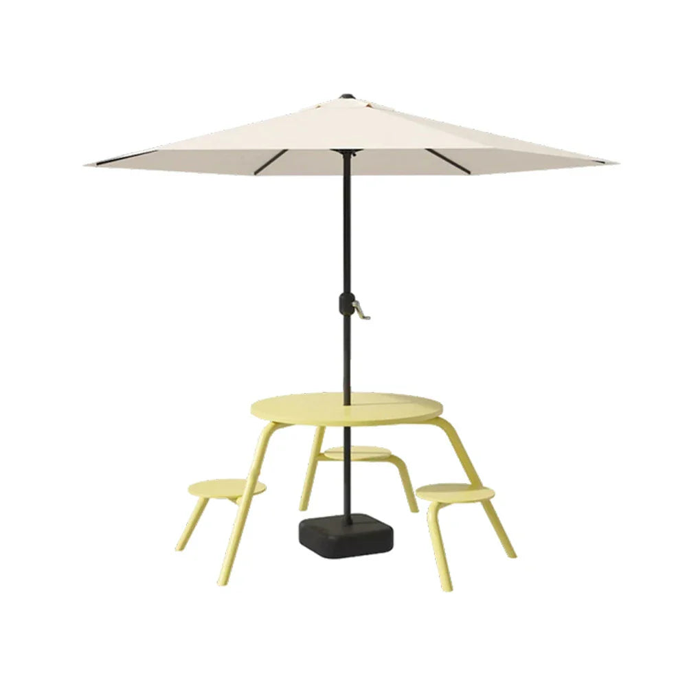 SOLARA 3/4-Seater Carbon Steel Table, Chair & Umbrella Set Ergonomic One-Piece Design High-Temp Coated Finish Stable Load-Bearing Structure - Yellow