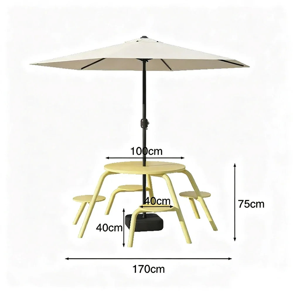 SOLARA 3/4-Seater Carbon Steel Table, Chair & Umbrella Set Ergonomic One-Piece Design High-Temp Coated Finish Stable Load-Bearing Structure - Yellow