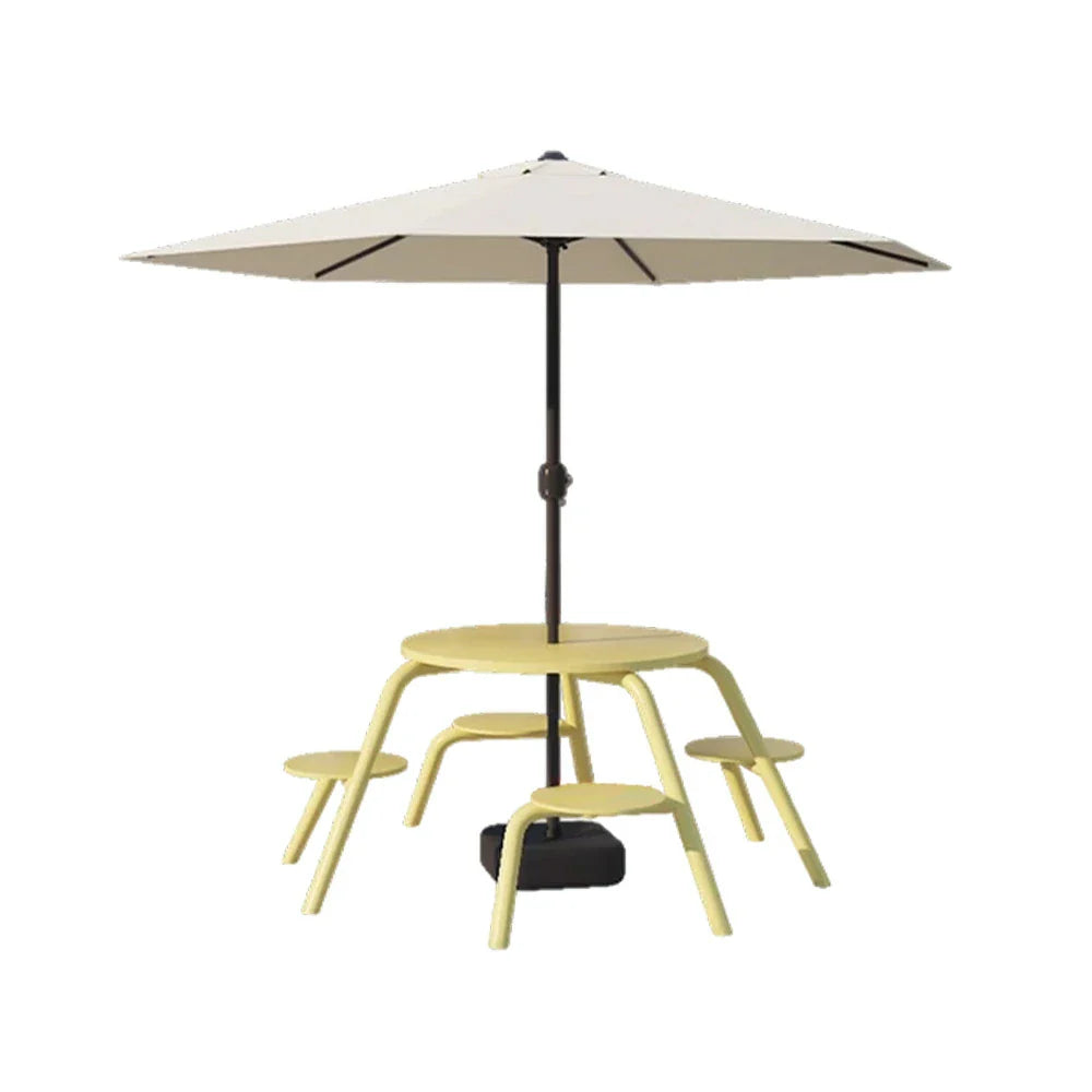 SOLARA 3/4-Seater Carbon Steel Table, Chair & Umbrella Set Ergonomic One-Piece Design High-Temp Coated Finish Stable Load-Bearing Structure - Yellow