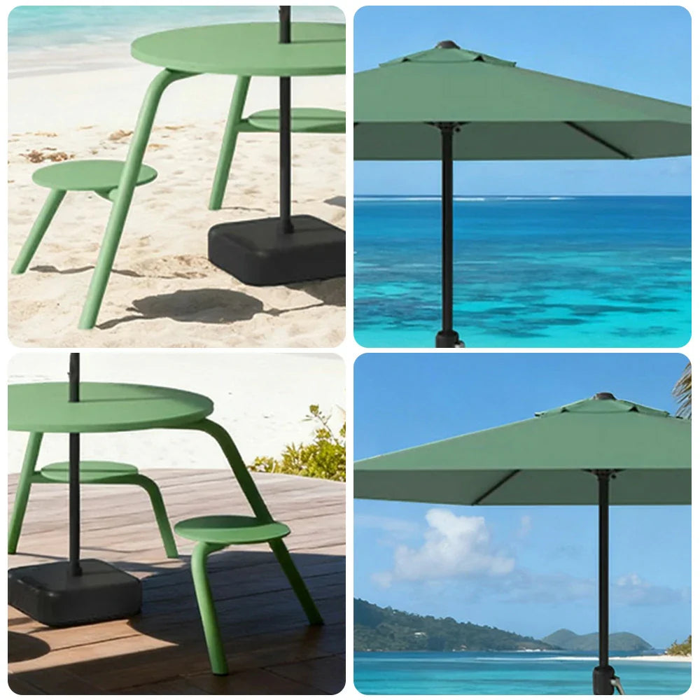 SOLARA 3/4-Seater Carbon Steel Table, Chair & Umbrella Set Ergonomic One-Piece Design High-Temp Coated Finish Stable Load-Bearing Structure - Green