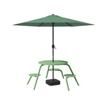 SOLARA 3/4-Seater Carbon Steel Table, Chair & Umbrella Set Ergonomic One-Piece Design High-Temp Coated Finish Stable Load-Bearing Structure - Green