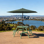 SOLARA 3/4-Seater Carbon Steel Table, Chair & Umbrella Set Ergonomic One-Piece Design High-Temp Coated Finish Stable Load-Bearing Structure - Green