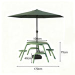 SOLARA 3/4-Seater Carbon Steel Table, Chair & Umbrella Set Ergonomic One-Piece Design High-Temp Coated Finish Stable Load-Bearing Structure - Green