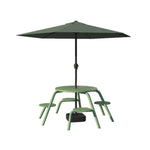 SOLARA 3/4-Seater Carbon Steel Table, Chair & Umbrella Set Ergonomic One-Piece Design High-Temp Coated Finish Stable Load-Bearing Structure - Green